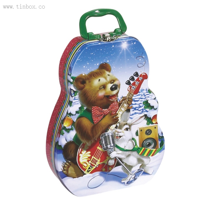 chocolate christmas hinged tin box with handle chocolate christmas hinged tin box with handle