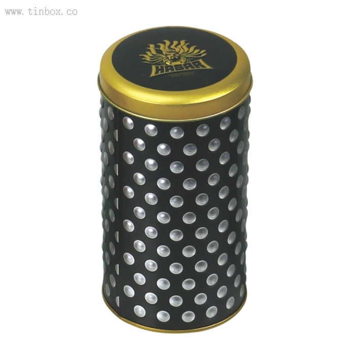 round tea tin box with circle dot embossing round tea tin box with circle dot embossing