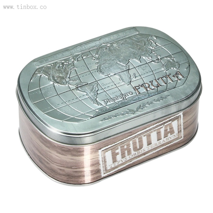 oval tea metal tin box with map embossing oval tea metal tin box with map embossing