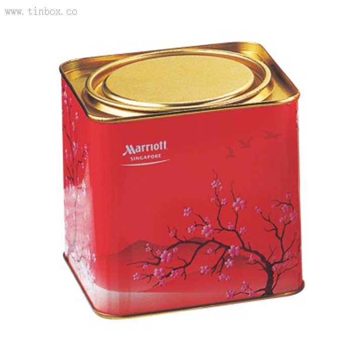 square tea tin box with press-in lid square tea tin box with press-in lid