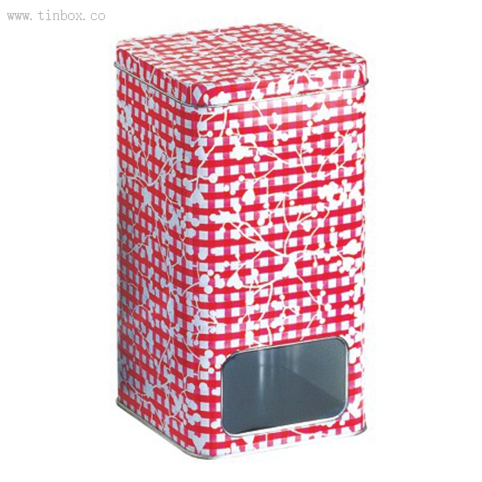 square tea Tin Box with window body square tea Tin Box with window body