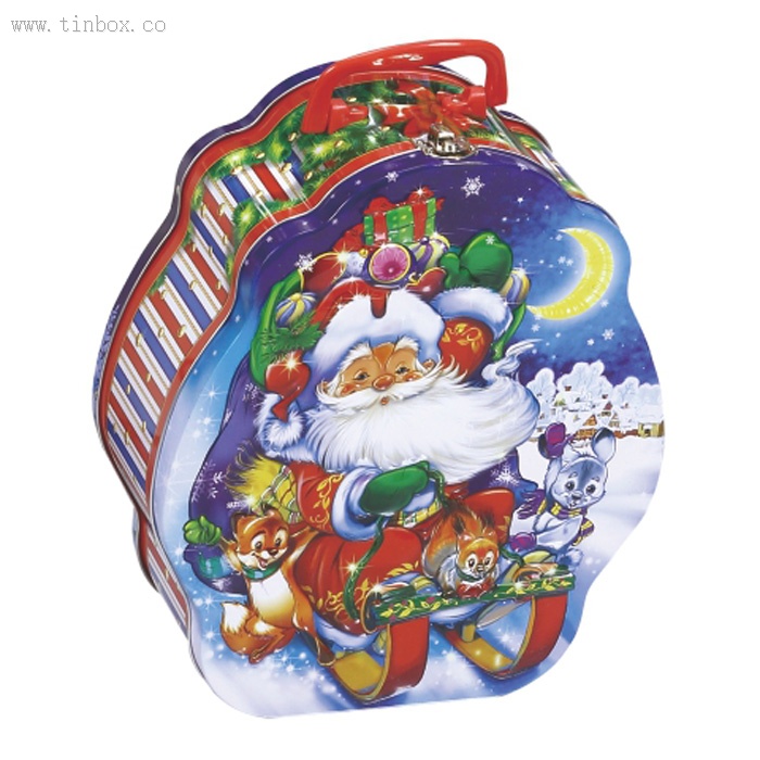 Christmas wine tin box with handle and lock Christmas wine tin box with handle and lock