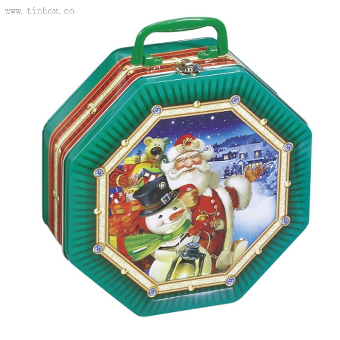 Octagonal wine tin box with handle and lock Octagonal wine tin box with handle and lock