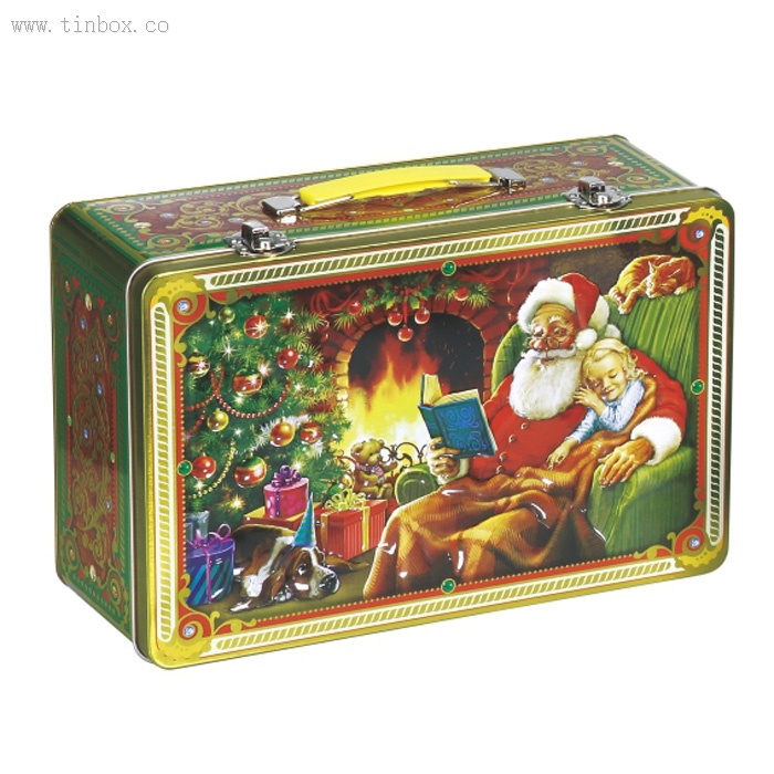 Christmas rectangle wine tin box with handle Christmas rectangle wine tin box with handle