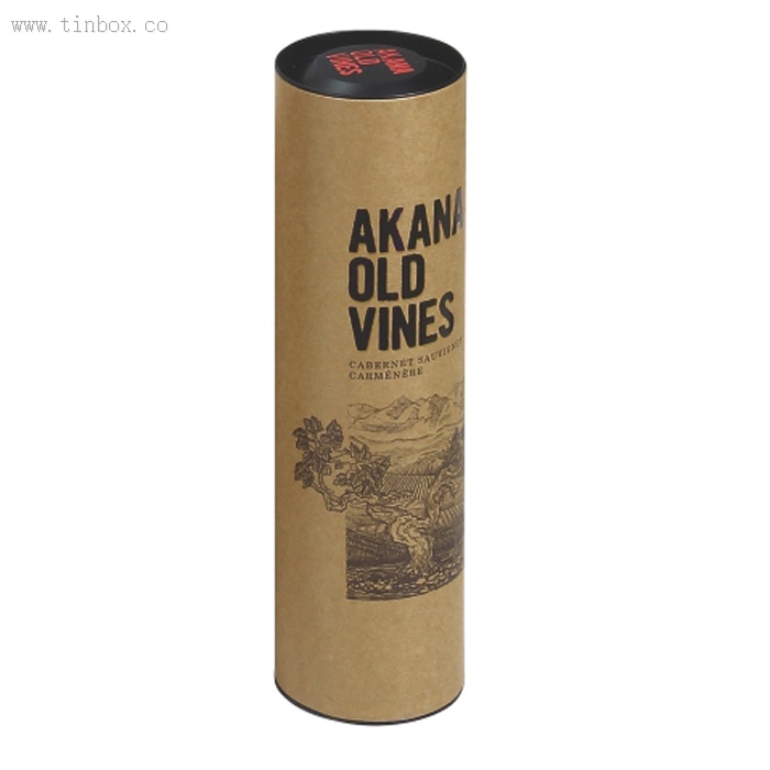 round tin wine box with paper side round tin wine box with paper side