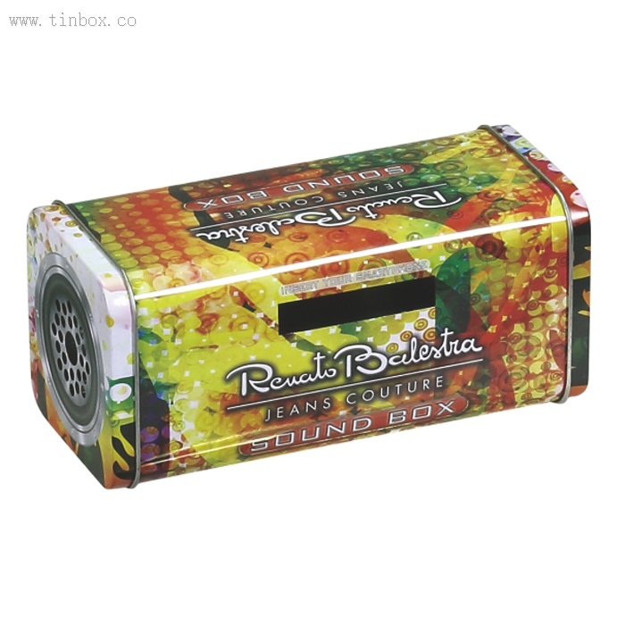 Mini speaker tin box for biscuit storage Mini speaker tin box for biscuit storage