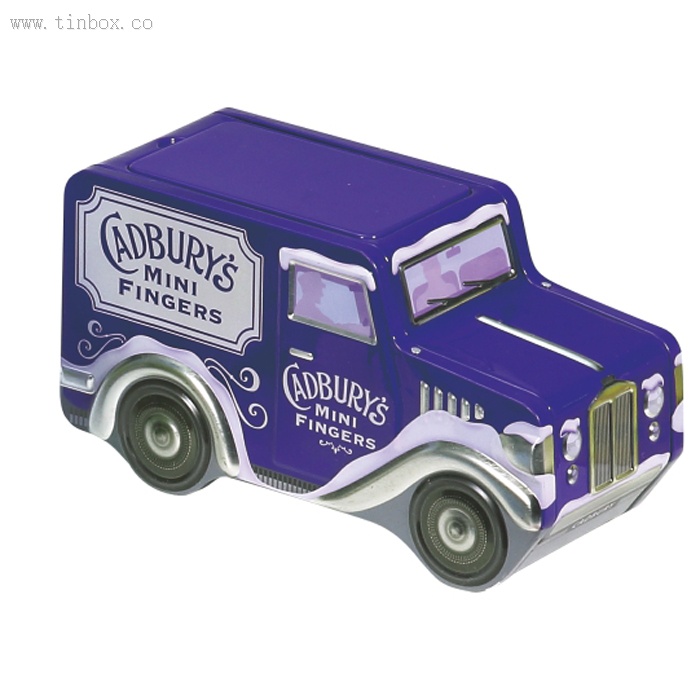 CADBURYS MINI FINGERS car shaped Coin bank tin box CADBURYS MINI FINGERS car shaped Coin bank tin box
