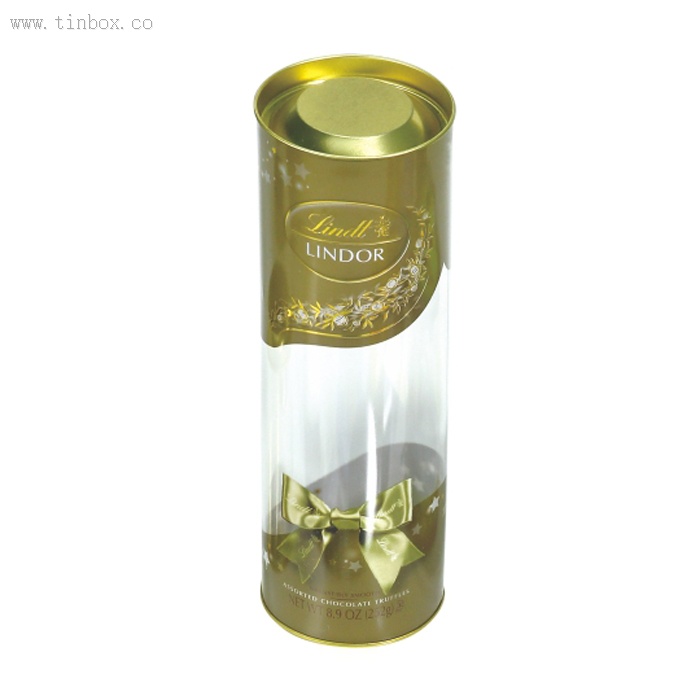 Clear Plastic Tube with tinplate lid and bottom Clear Plastic Tube with tinplate lid and bottom