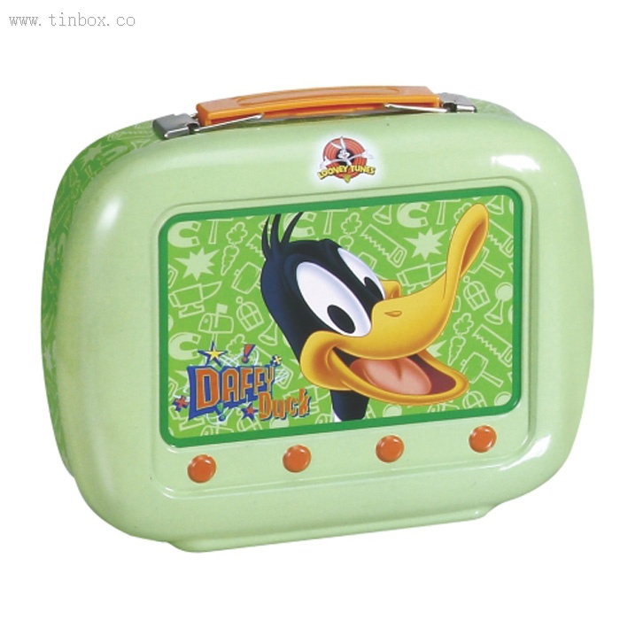 hinged lid TV candy tin box with handle hinged lid TV candy tin box with handle