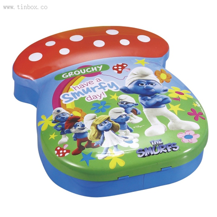 Abnormity hinged tin box for kid candy packaging Abnormity hinged tin box for kid candy packaging