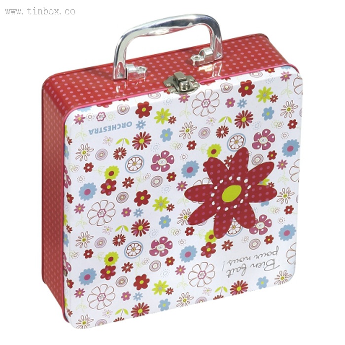 hinged square handle candy tin box hinged square handle candy tin box