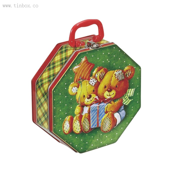 Octagonal Tin Box with bear shaped embossing Octagonal Tin Box with bear shaped embossing