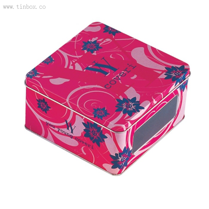 red Candy Tin Can Packaging With PVC Clear Window Square Tin Box red Candy Tin Can Packaging With PVC Clear Window Square Tin Box