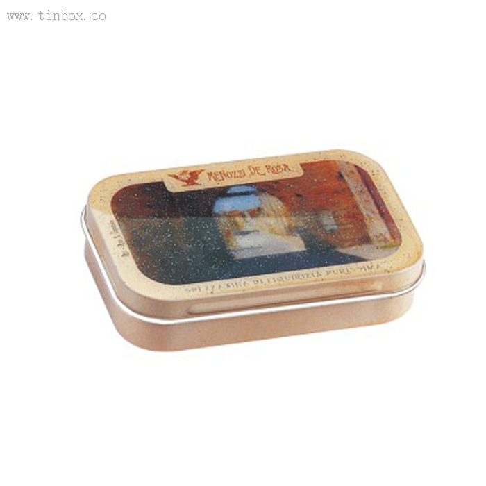 small rectangular food metal tin box with hinged lid small rectangular food metal tin box with hinged lid