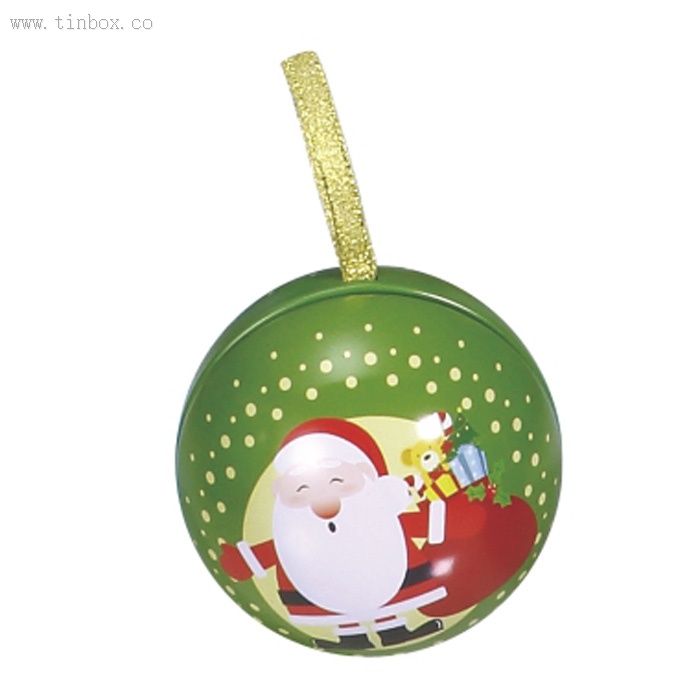 Christmas ball shaped candy tin with sling Christmas ball shaped candy tin with sling