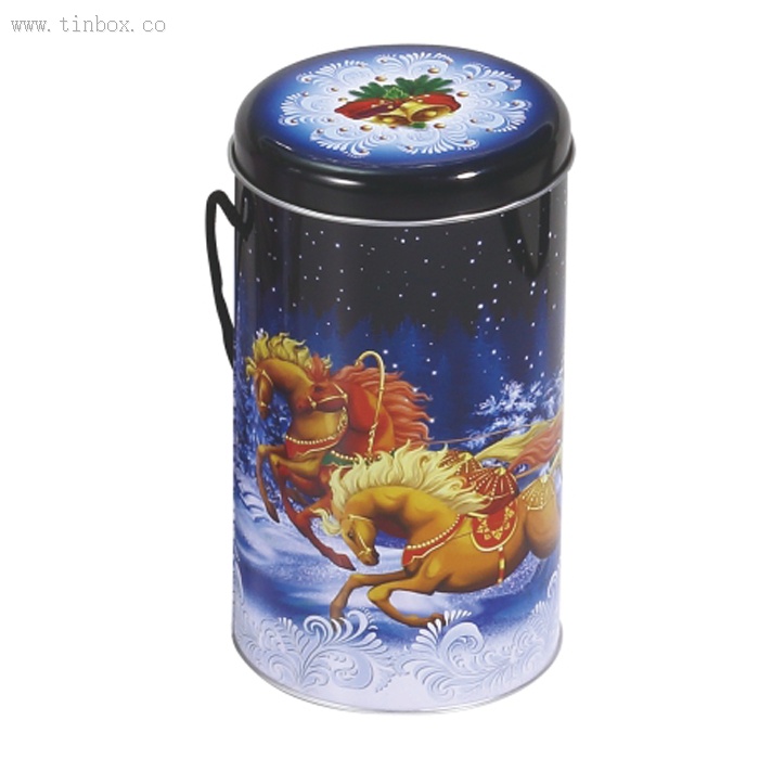 round Christmas handle candy tin box round Christmas handle candy tin box