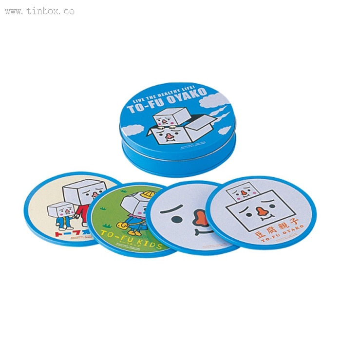TO-FU OYAKO tin coaster with cork TO-FU OYAKO tin coaster with cork