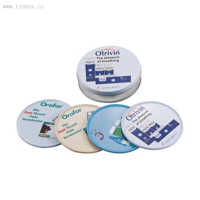 Otrivin tin coaster with cork Otrivin tin coaster with cork