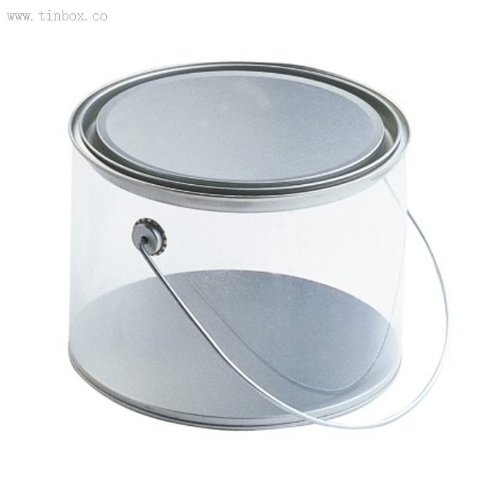 Clear PVC Sides round Tin bucket Clear PVC Sides round Tin bucket