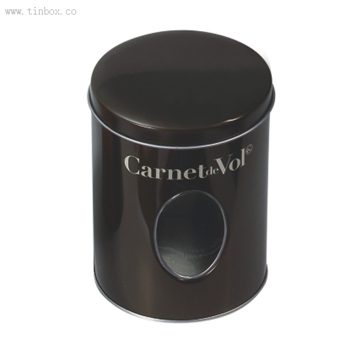 round candy tin with oval window body round candy tin with oval window body