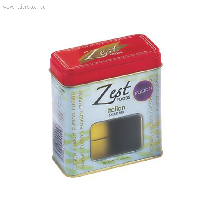 ZEST FOOD window rectangular tin box ZEST FOOD window rectangular tin box