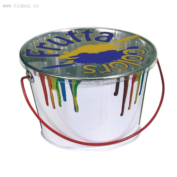 Christmas Tin Bucket with clear lid and handle Christmas Tin Bucket with clear lid and handle