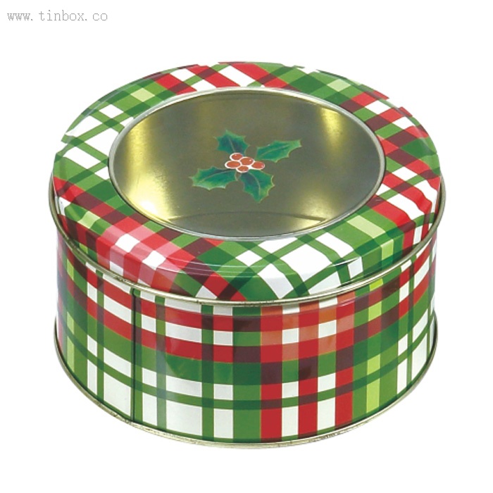 round Christmas Tin with clear Lid round Christmas Tin with clear Lid