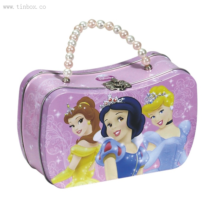 bag shaped tin box with pearls string handle bag shaped tin box with pearls string handle