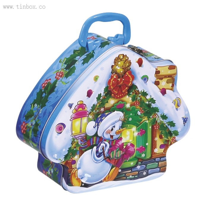 Christmas House Tin Box with handle and lock Christmas House Tin Box with handle and lock