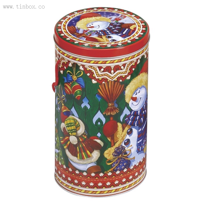 Round Christmas Tin with handle Round Christmas Tin with handle