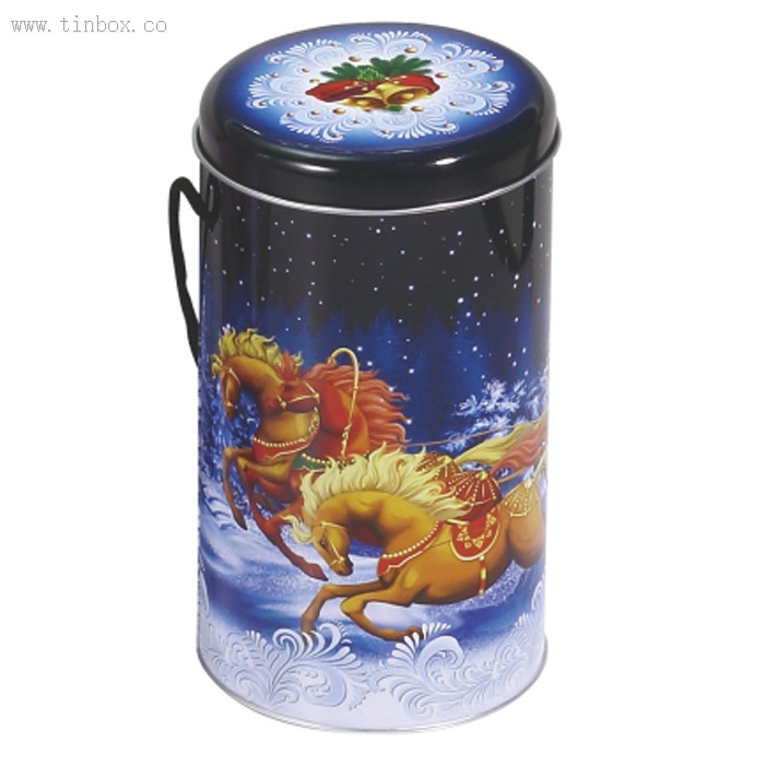 Round Christmas Tin Box with handle Round Christmas Tin Box with handle