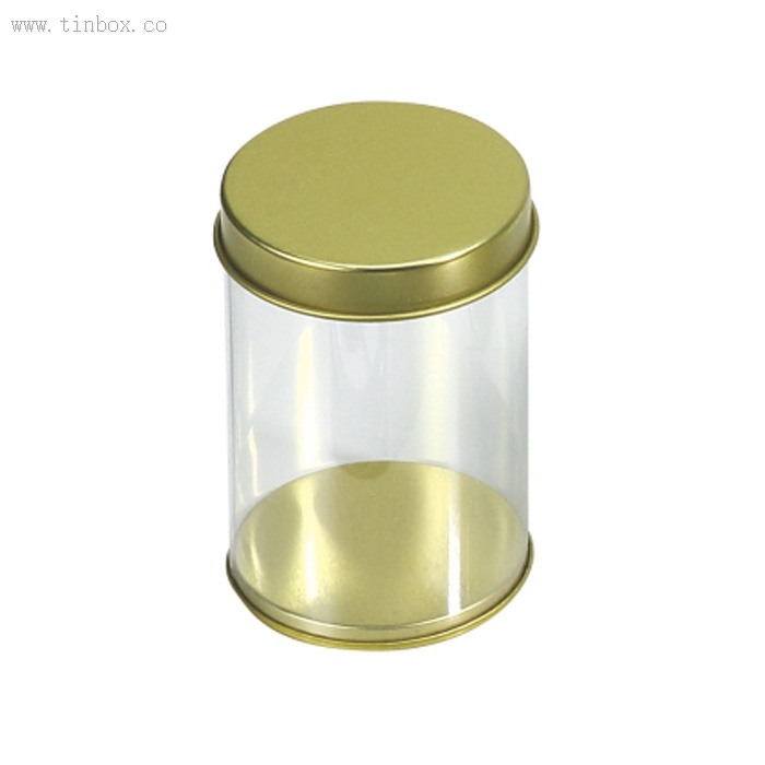 round Christmas candy tin with clear side round Christmas candy tin with clear side
