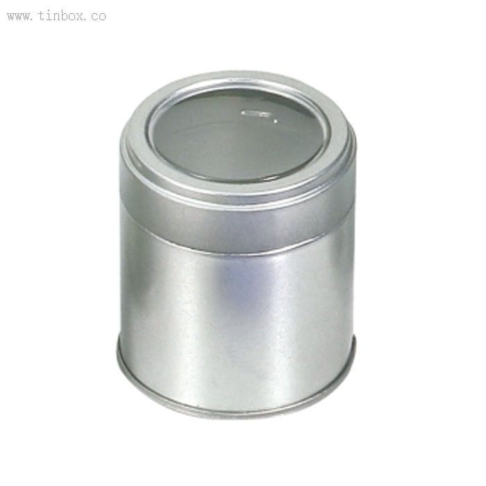 Round tin box with window lid Round tin box with window lid