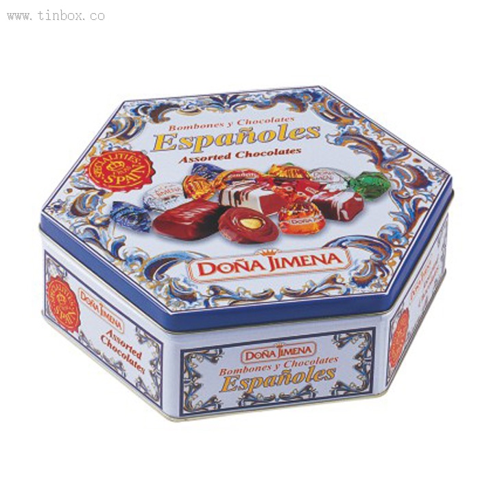 Hexagonal shaped biscuit tin box Hexagonal shaped biscuit tin box