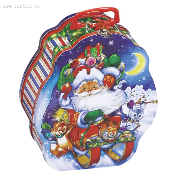 Santa Claus shaped handle biscuit tin box Santa Claus shaped handle biscuit tin box
