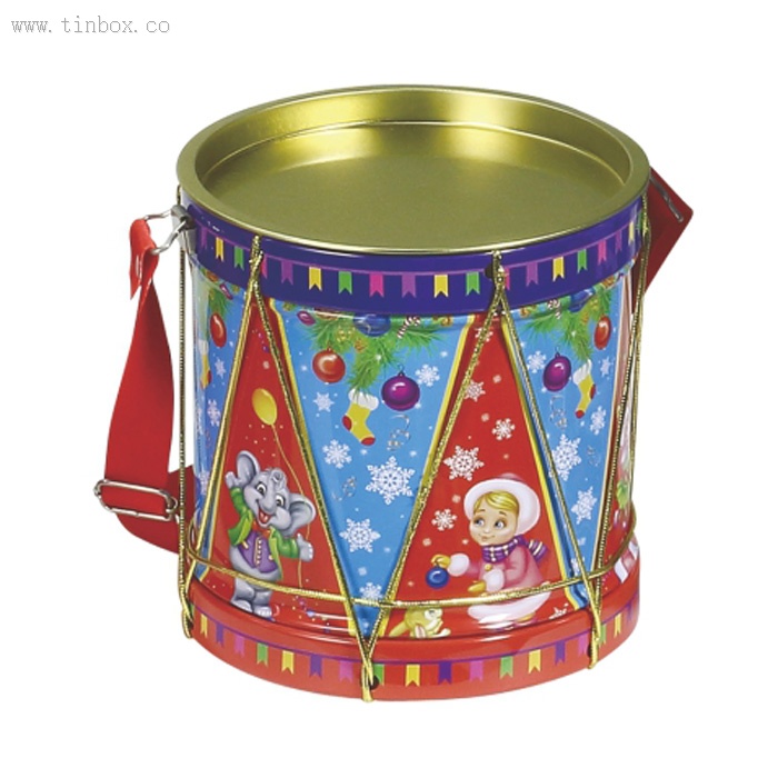 Christmas Gift Cookie Storage Round Tin Box with handle Christmas Gift Cookie Storage Round Tin Box with handle