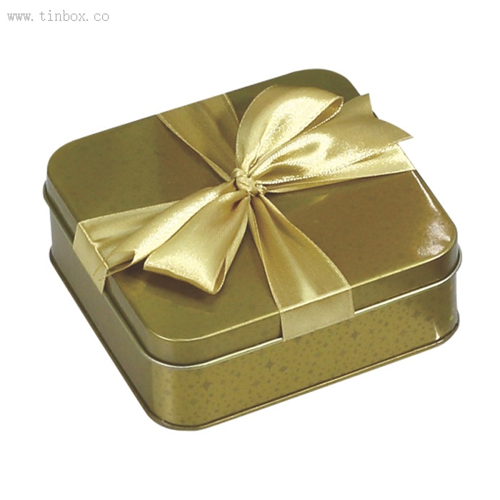 Printing Square Tin Box with Ribbon Flower Printing Square Tin Box with Ribbon Flower