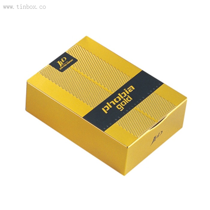 Promotional food storage tin box gold color candy with hinged lid and embossed logo Promotional food storage tin box gold color candy with hinged lid and embossed logo