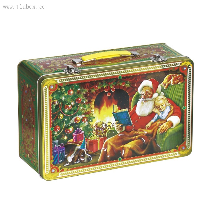 Latest Design Chrismas Rectangle Gift Candy Tin Box Christmas Design With Plastic Handle Latest Design Chrismas Rectangle Gift Candy Tin Box Christmas Design With Plastic Handle