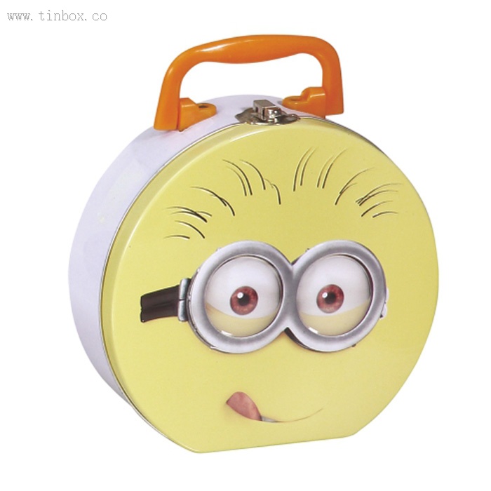 Printed Chocolate Round Tin Box With Plastic Handle And Wire Hinge Printed Chocolate Round Tin Box With Plastic Handle And Wire Hinge