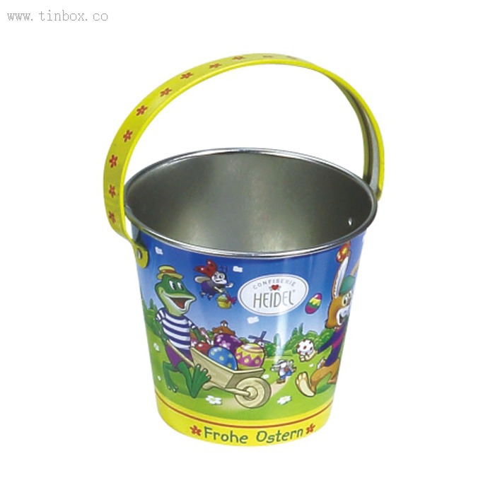 Small Easter Holiday Candy Bucket With Animals Print And Metal Handle Small Easter Holiday Candy Bucket With Animals Print And Metal Handle