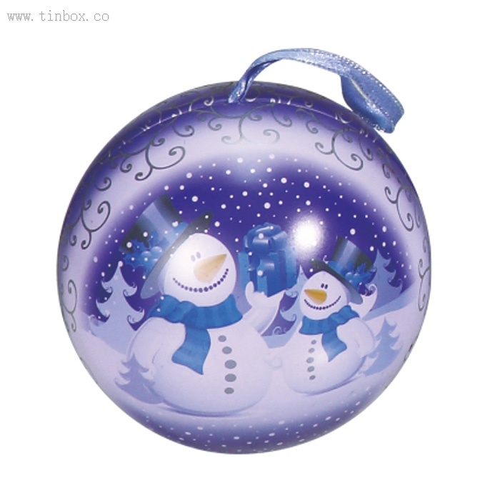 blue Color Printed Christmas Candy Metal Tin Ball box Containers blue Color Printed Christmas Candy Metal Tin Ball box Containers