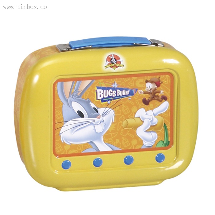 embossed TV shaped lunch tin box embossed TV shaped lunch tin box